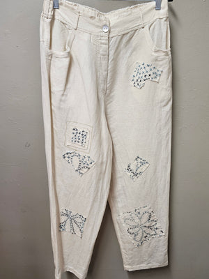 "LOVE" Pants with Cotton Voile Embroidery  Stitched Details