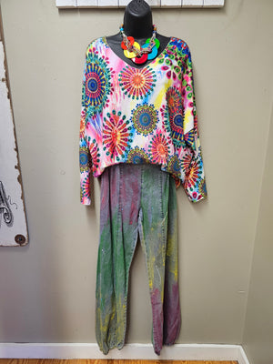 Colorful Mandela Design Long Sleeve Lightweight Soft Sweater Top