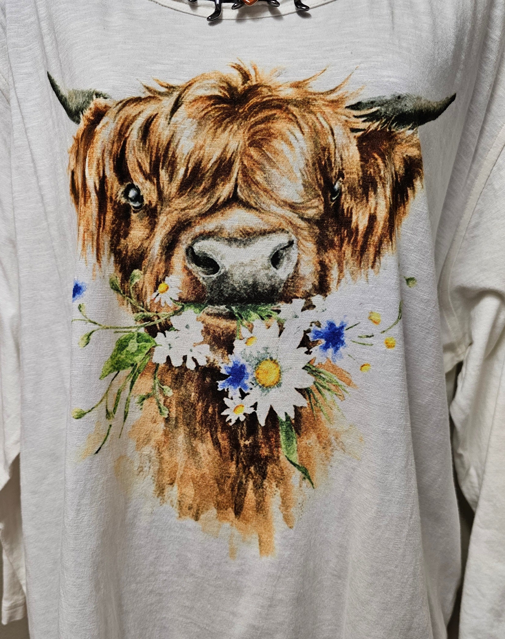 Highland Cow Graphic Prints - One Size Casual Top with 3/4 Sleeves