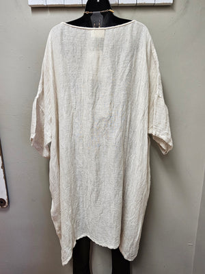 Distressed Linen Oversized Dress with Stars with Pockets One Size