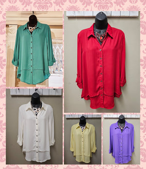 5 Color Ways - Double Layer Button-Front Shirt