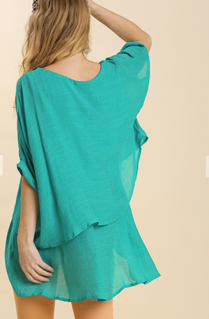 7 Color Ways - Layered & Flowy Top with Cuffed Sleeves