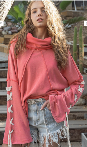 2 Color Ways - Oversized Hi-Low Hooded or Cowl Neck Top