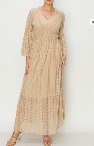 Vintage Style Beige Dress in Lace