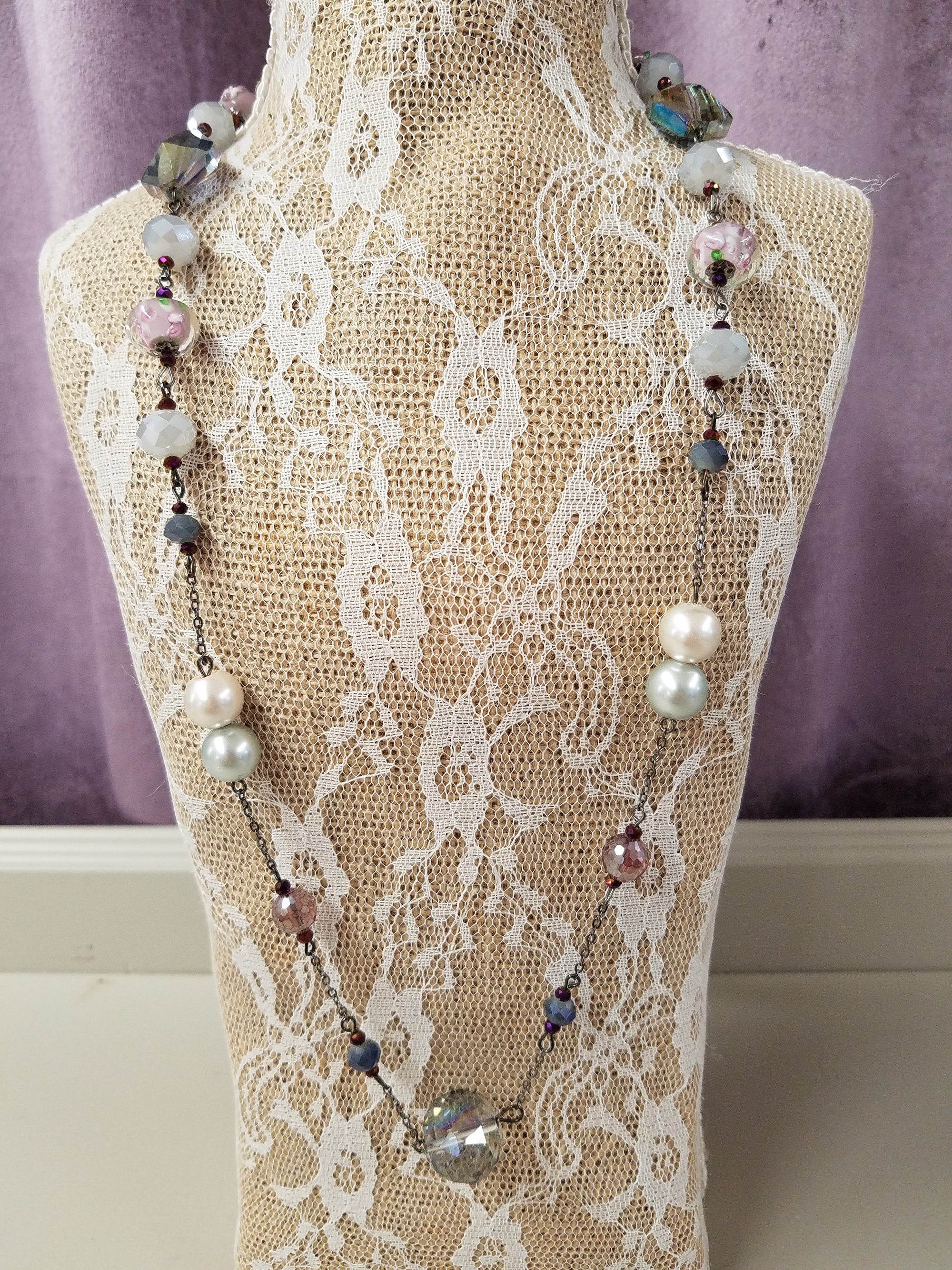 Stunning Long Necklace with Lampwork Beads - You-nique Bou-tique