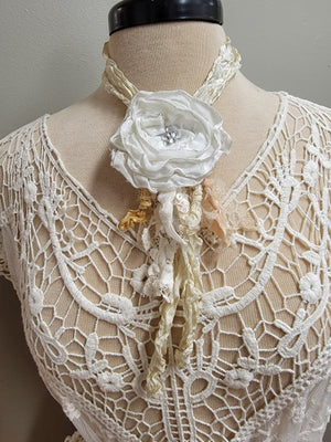 Medium - Vintage-Inspired Handcrafted Fabric Flower Brooch/Necklace