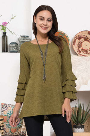 3 Color Ways - Simple Top with Gorgeous Ruffled Sleeves