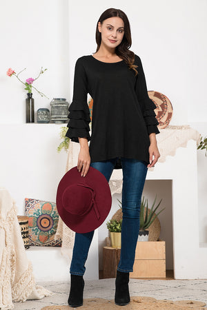 3 Color Ways - Simple Top with Gorgeous Ruffled Sleeves