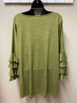 Simple Olive Top with Gorgeous Ruffled Sleeves - You-nique Bou-tique