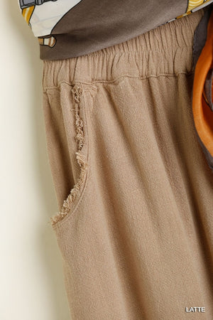 3 Color Ways - Cute Cotton/Linen Blend Pant with Raw Hem & Pockets - You-nique Bou-tique