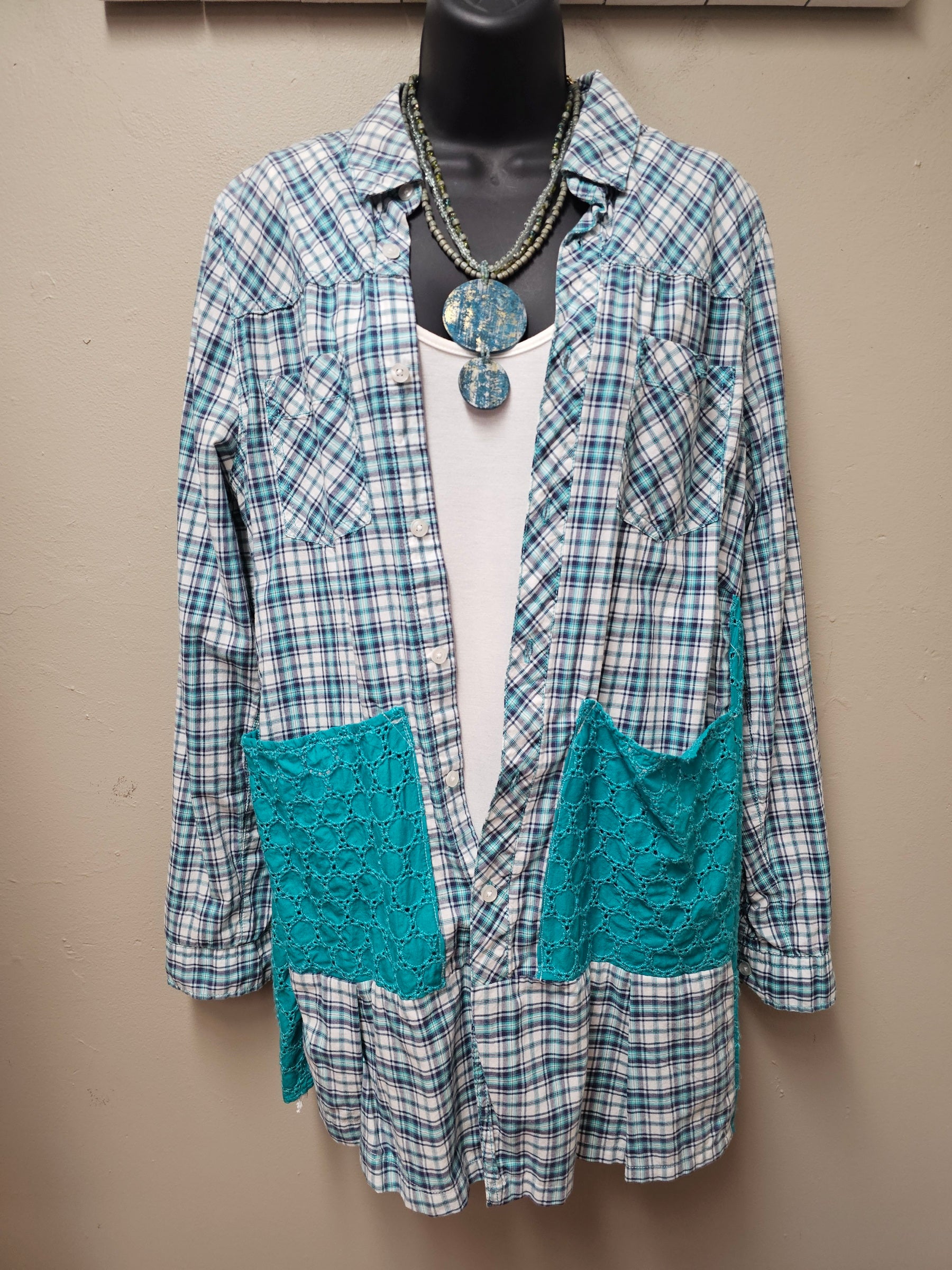 Beautiful Jade and Navy Cardigan/Jacket Seams by Sarah