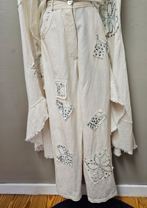 "LOVE" Long Vest with Cotton  Voile Embroidery  Stitched Details