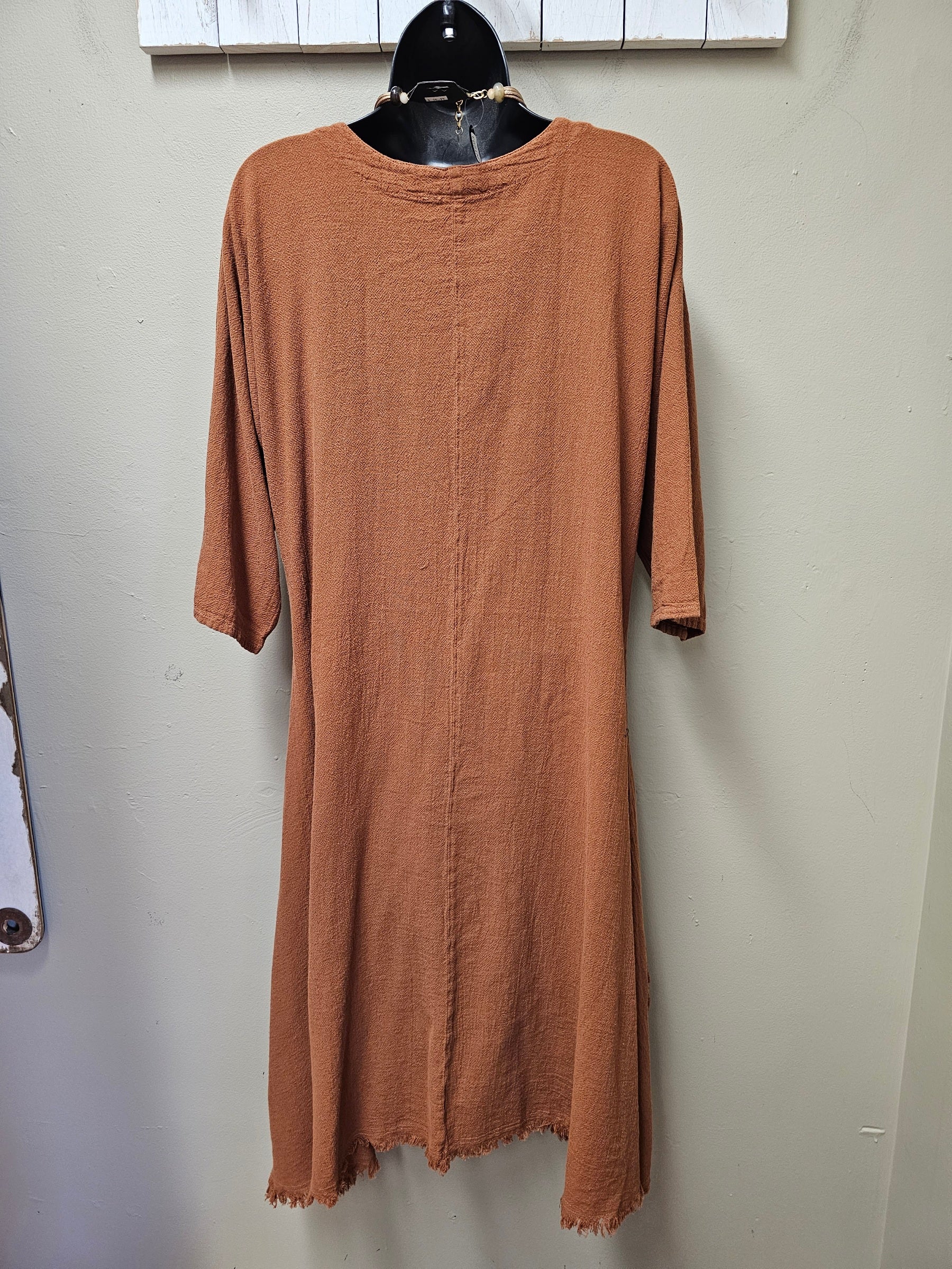 5 Color Ways - 3/4 Sleeved Midi Dress with "Swirls " & Raw Edge