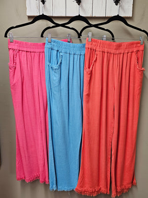 10 Color Ways - Cute Cotton/Linen Blend Pant with Raw Hem & Pockets