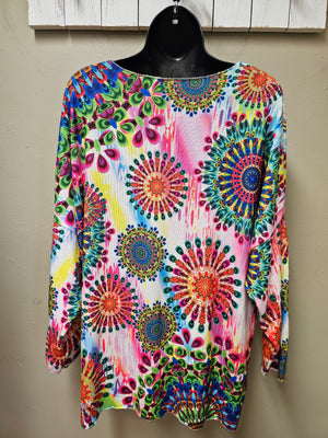 Colorful Mandela Design Long Sleeve Lightweight Soft Sweater Top