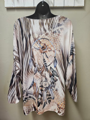 Dream Catcher with Feathers Long Sleeve Lightweight Soft Sweater Top