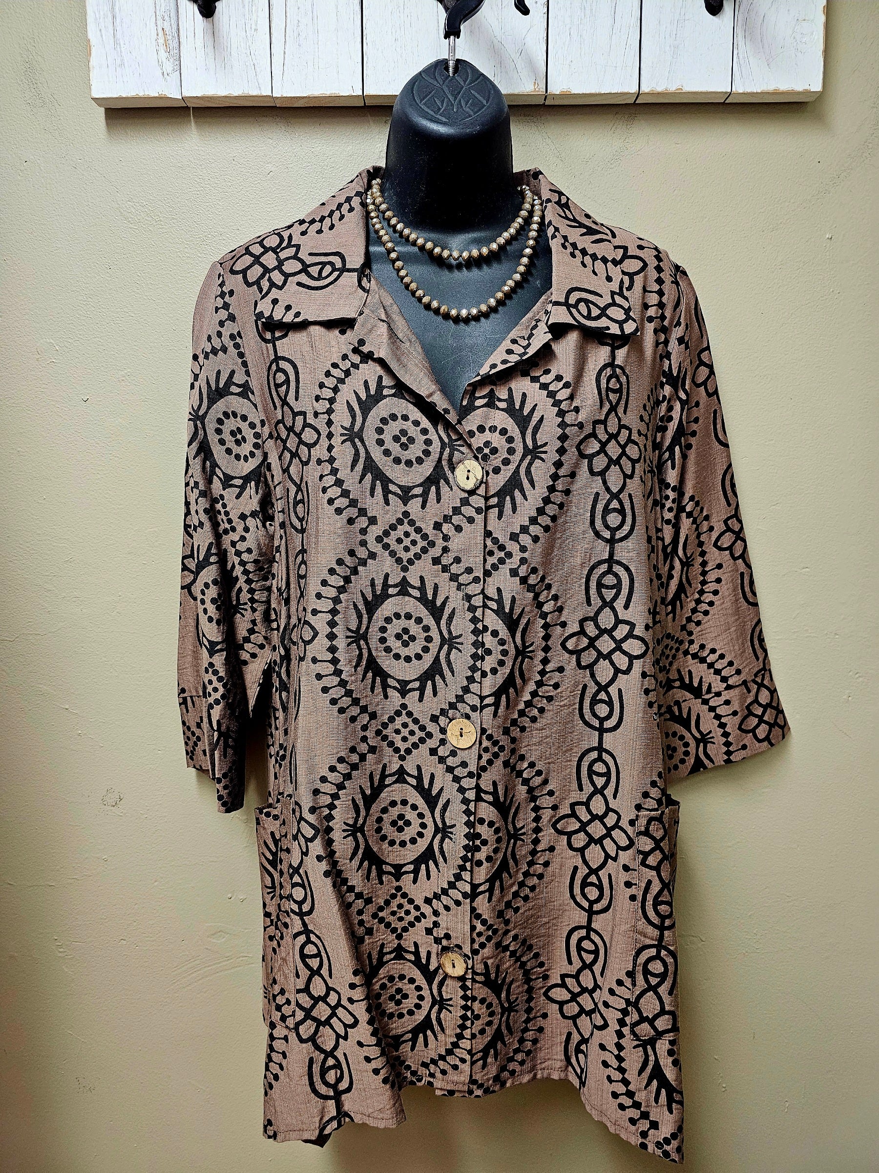 Classic Mocha Button Up Top with 3/4 Sleeves
