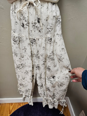 Sweet Grey Floral Drawstring Pocket Pants