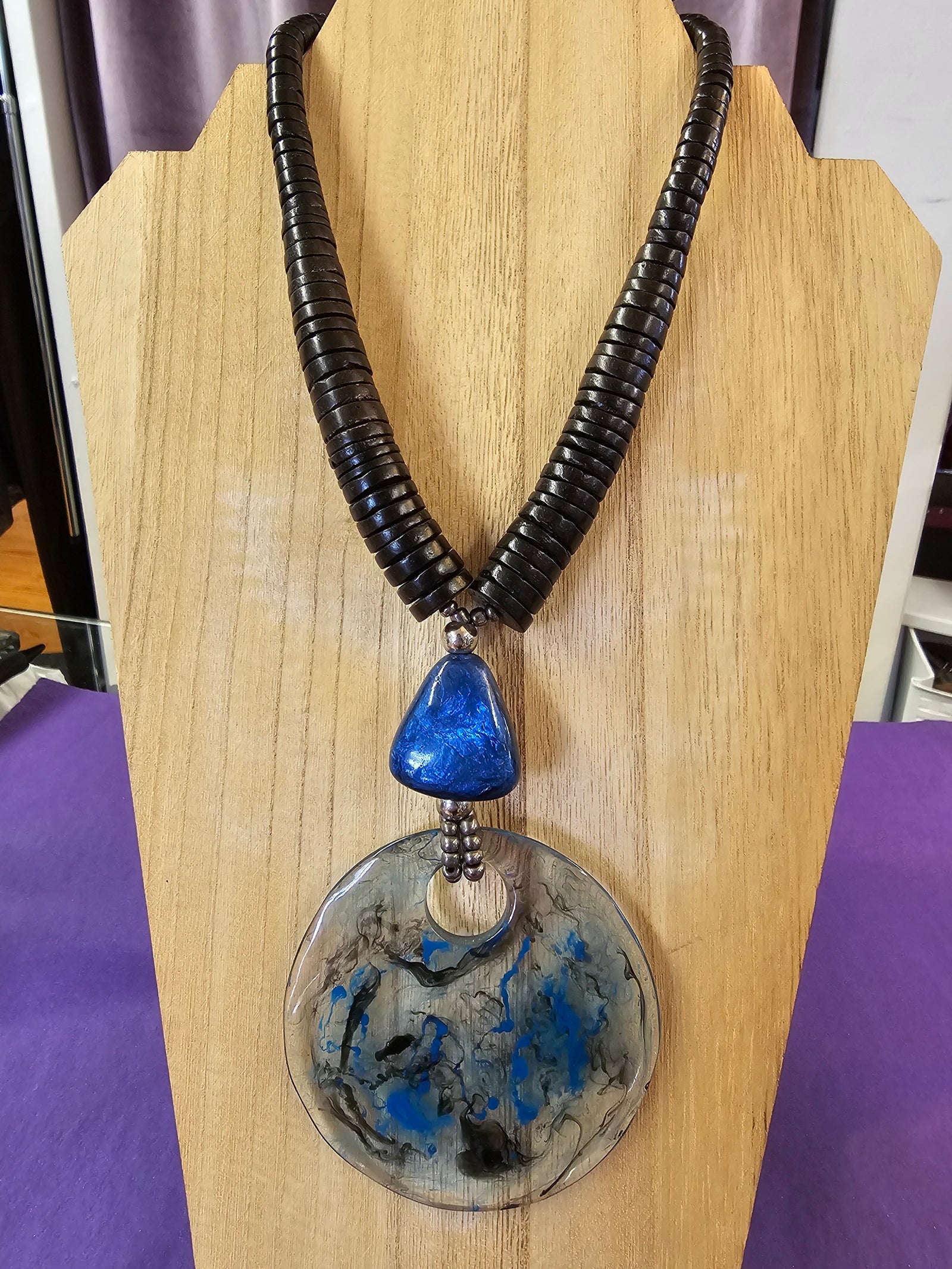 Beautiful Resin Black and Blue  Necklace