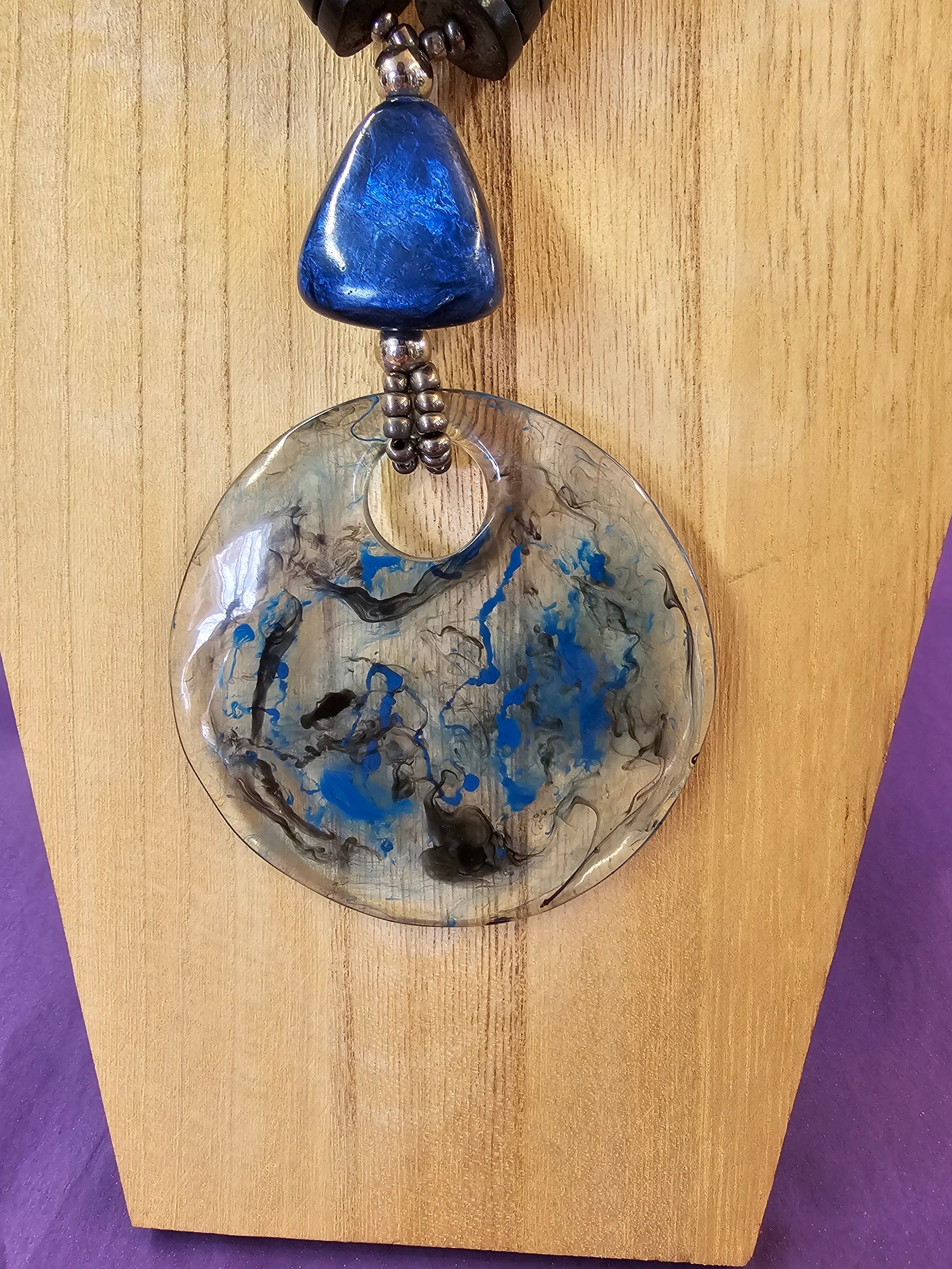 Beautiful Resin Black and Blue  Necklace