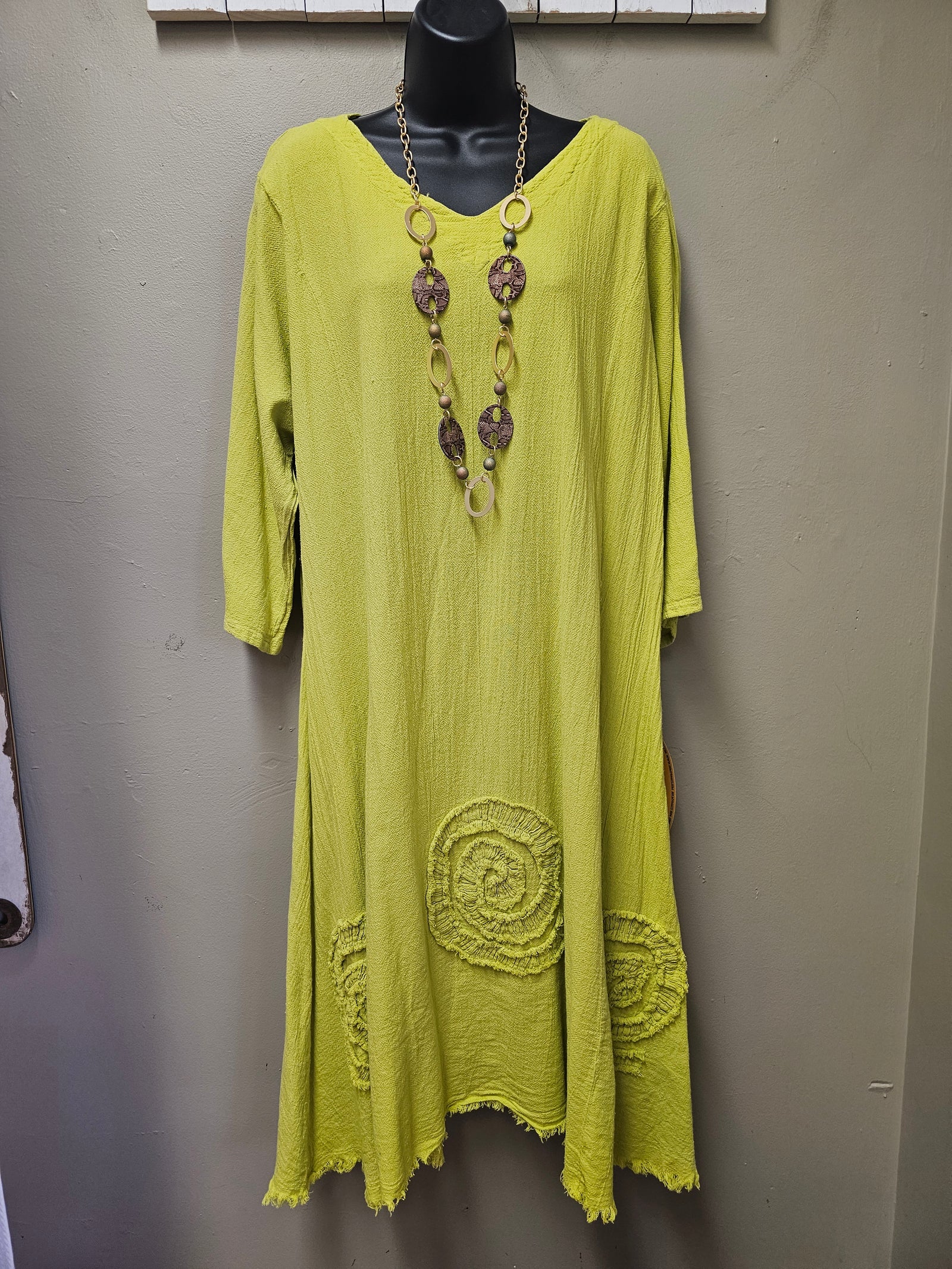 OMG 8 Color Ways - 3/4 Sleeved Midi Dress with "Swirls " & Raw Edge