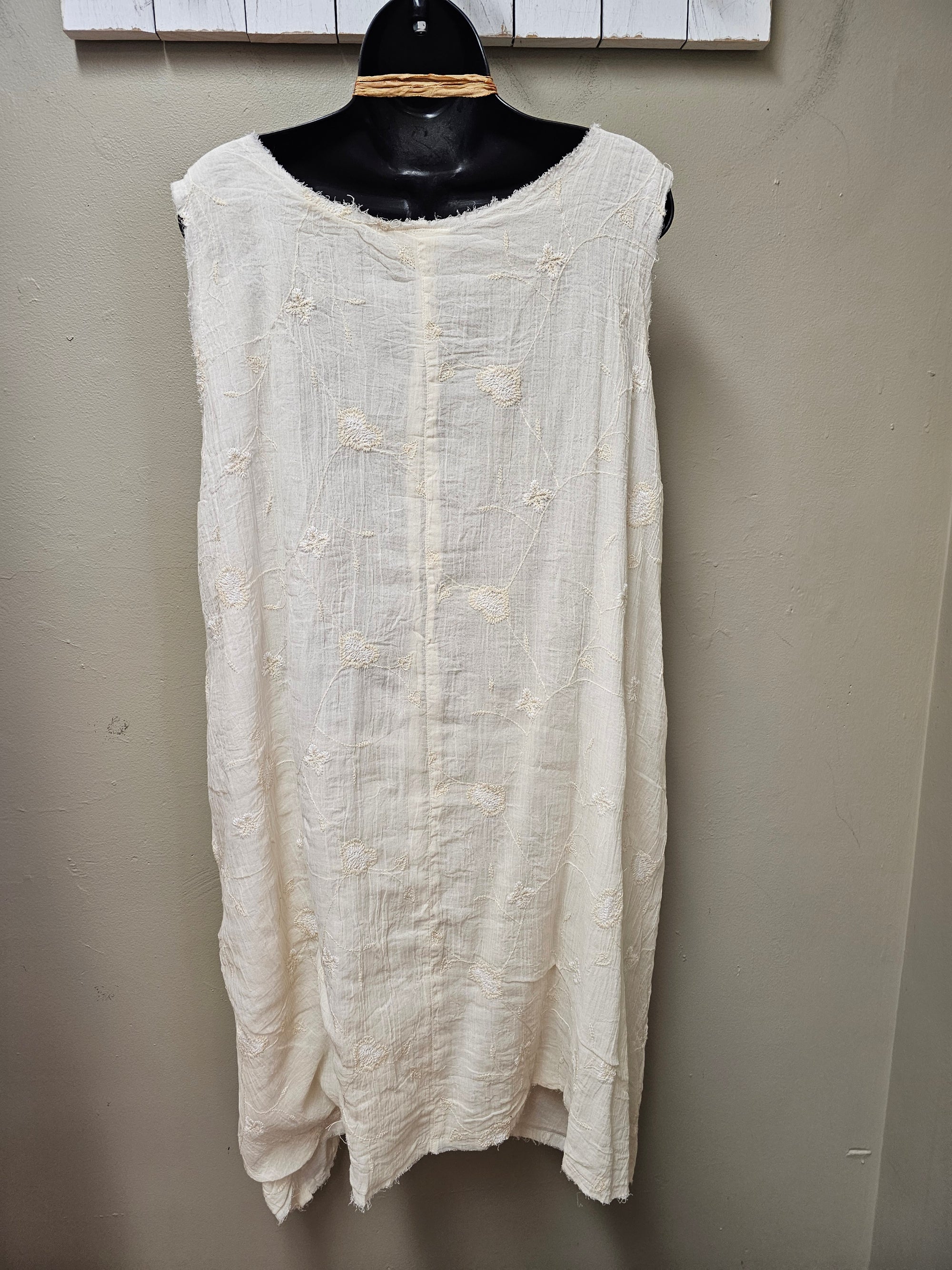 Beautiful Embroidered Off-White Sleeveless Linen Dress