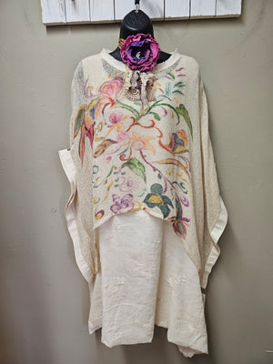 Beautiful Embroidered Off-White Sleeveless Linen Dress
