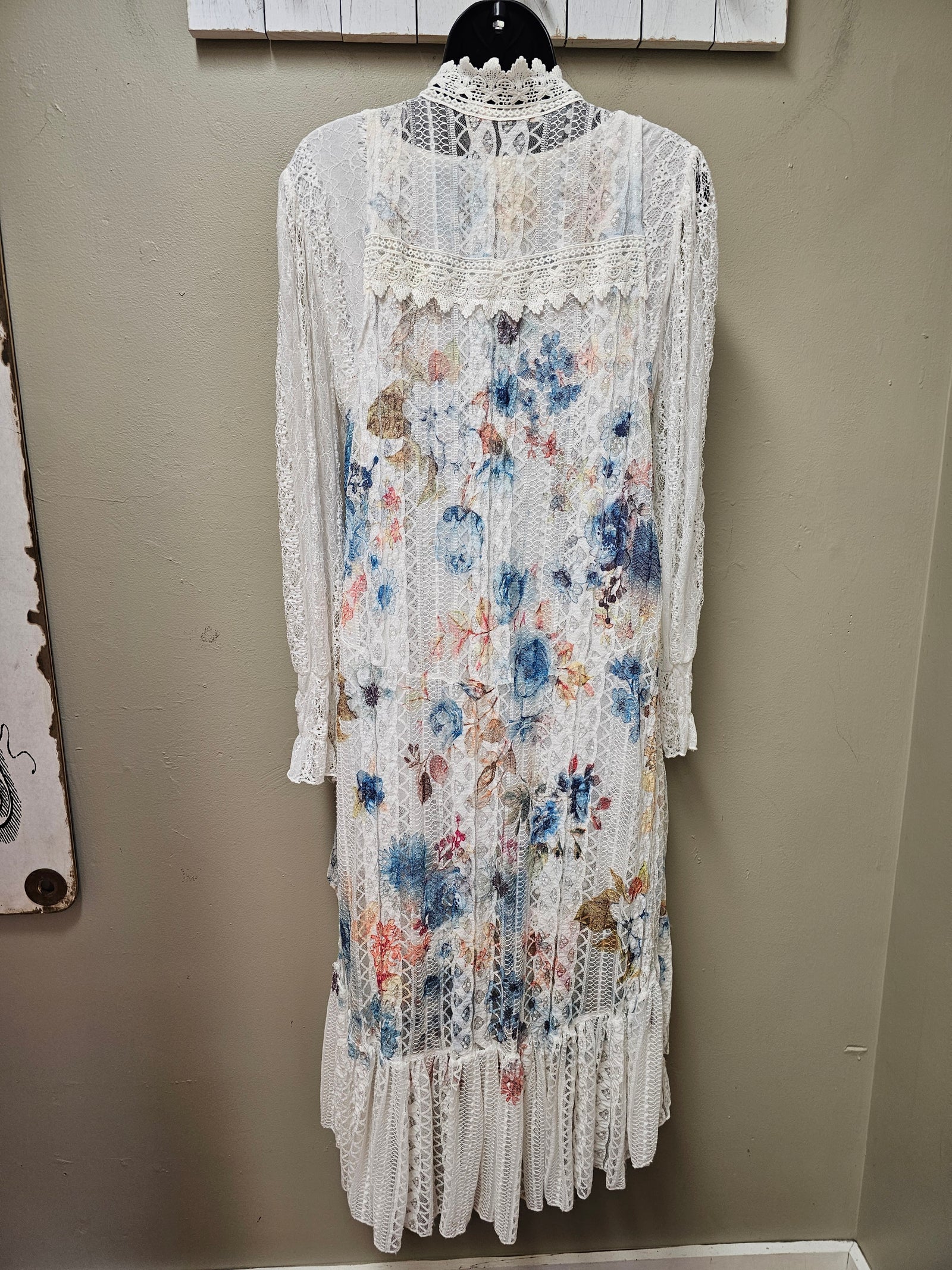 Romantic Lace Vest with Blue and Teal Flowers