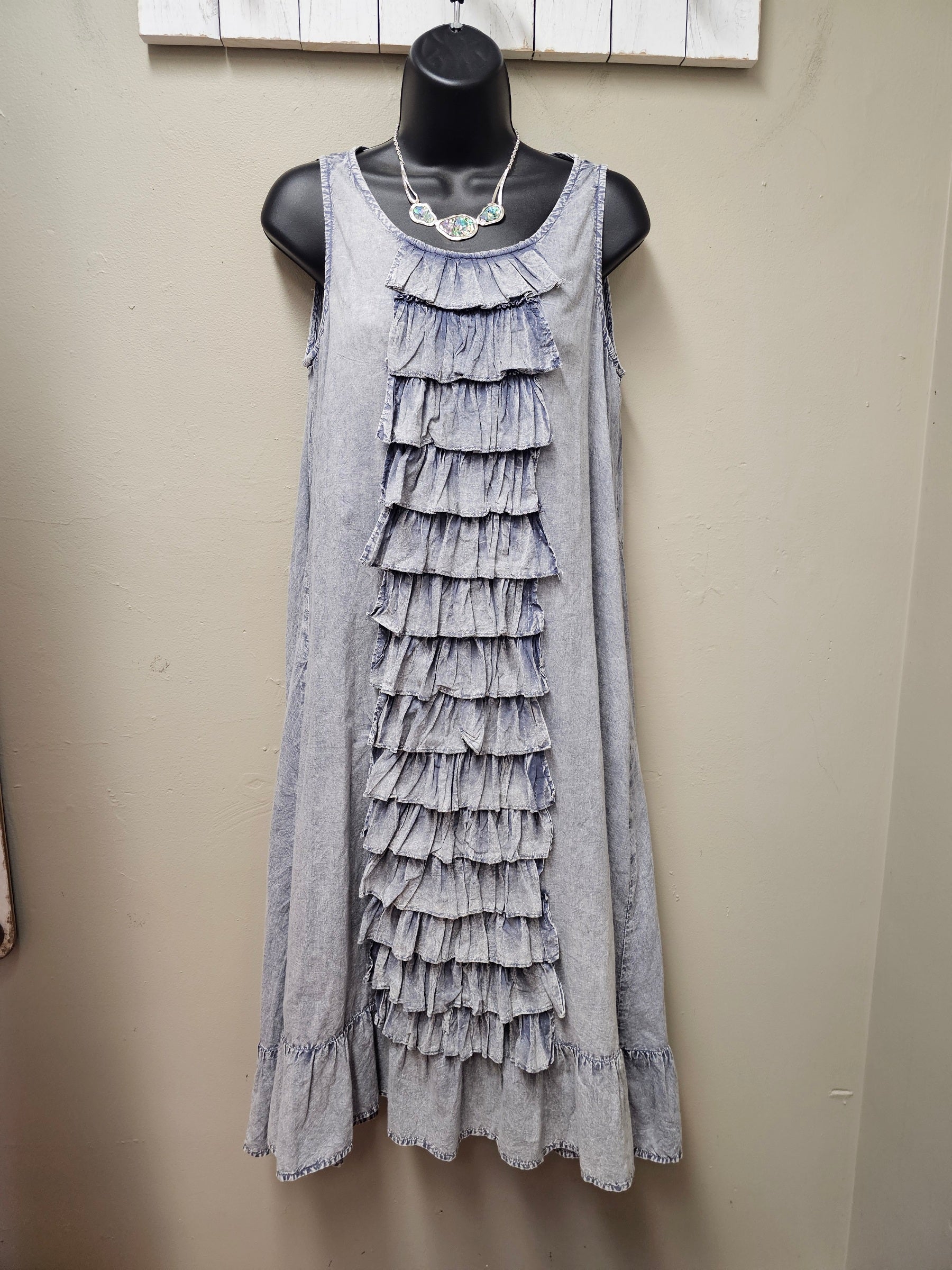 Romantic Front Ruffled Light Grey Dress