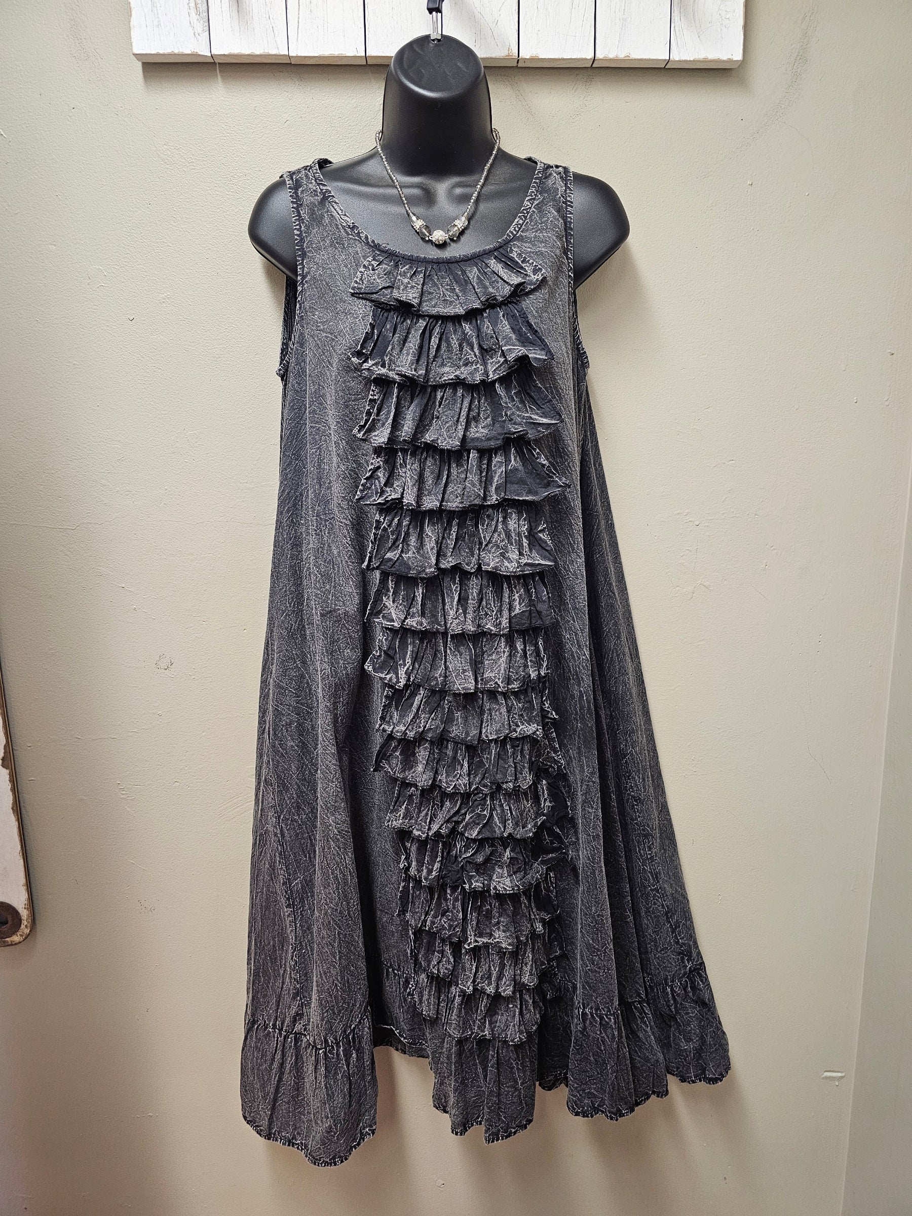 Romantic Front Ruffled Grey Dress