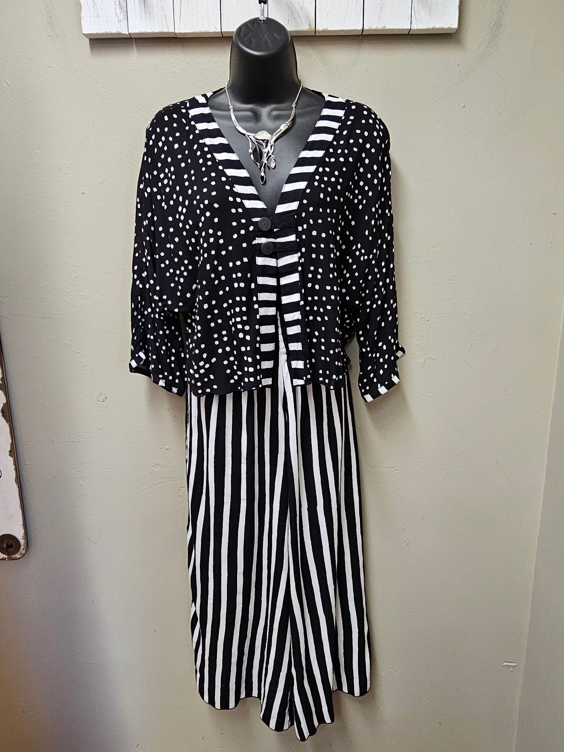 Fun Short Black and White Spots & Stripes Jacket