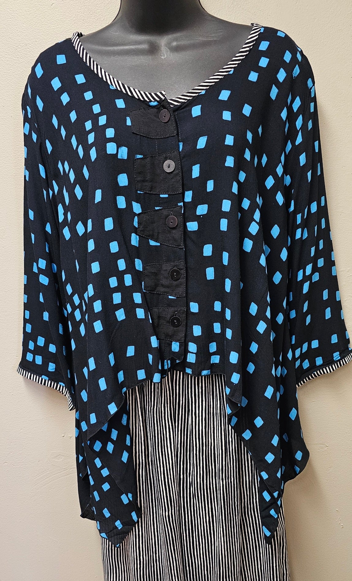 FINAL SALE WAS $134.99  Elegant Short Blue and White Squares & Stripes Jacket