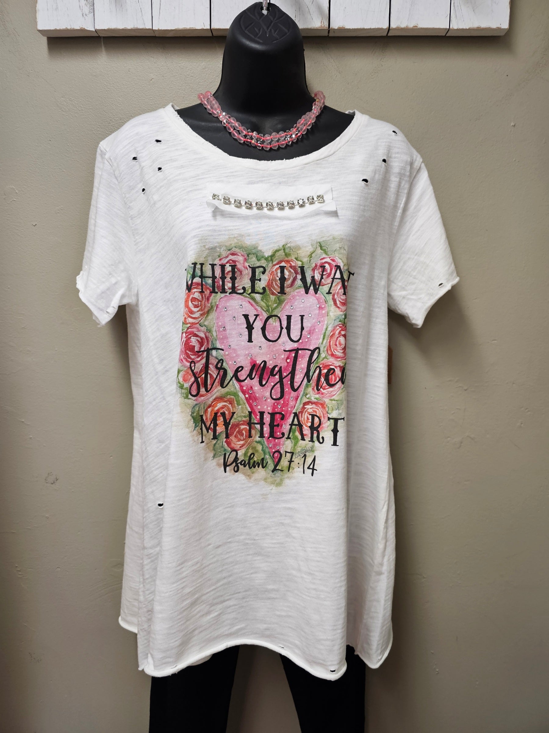 Beautiful Scripture Tattered Tee Psalm 27:14