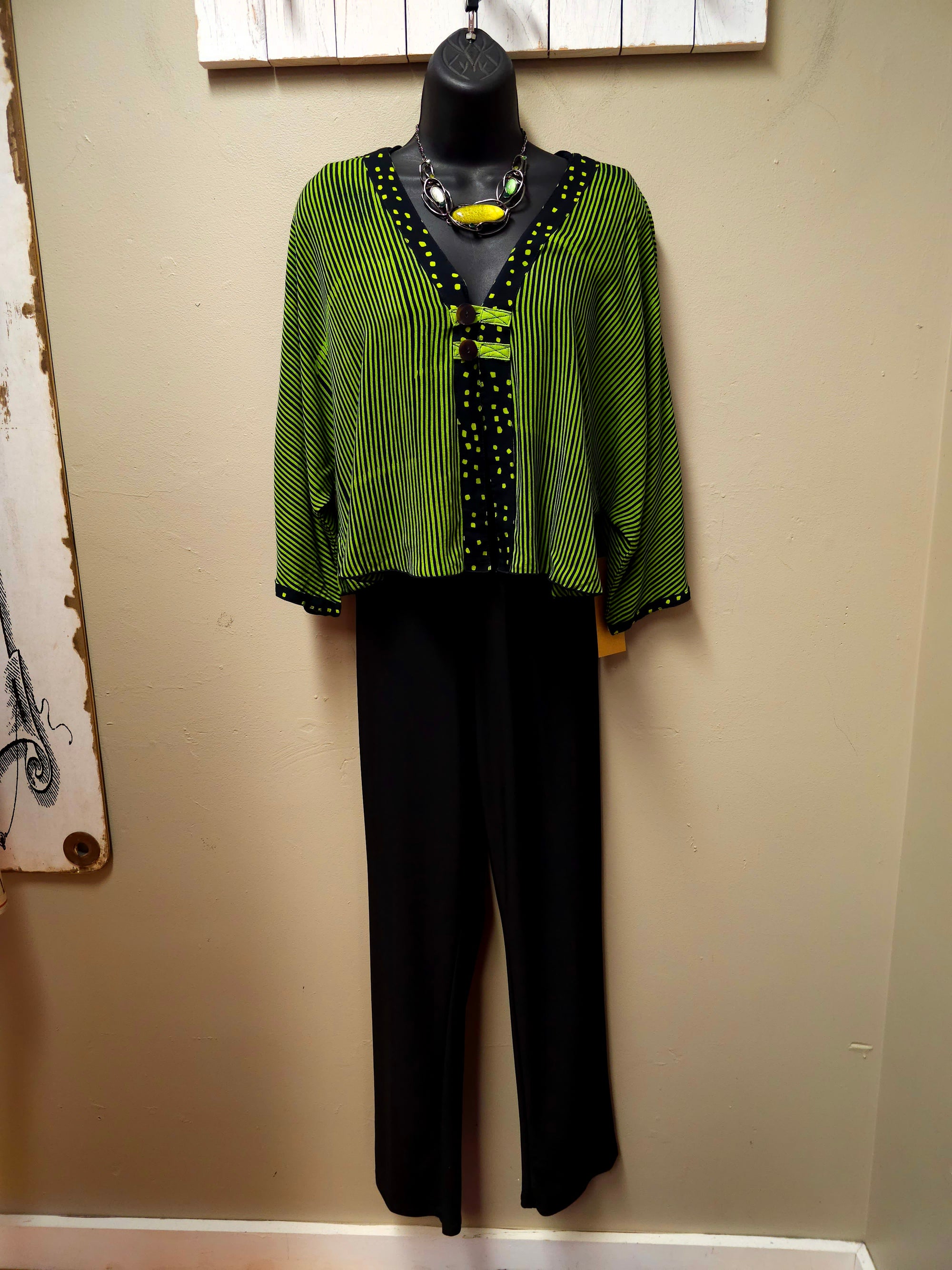 FINAL SALE WAS $116.99.  Fun Short Black and Green Spots & Stripes Jacket