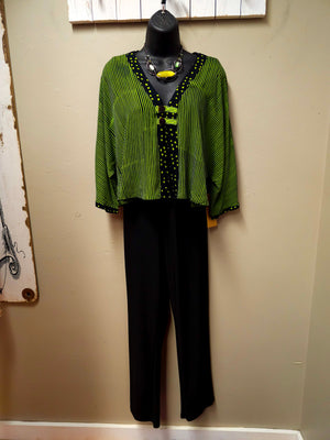 Fun Short Black and Green Spots & Stripes Jacket