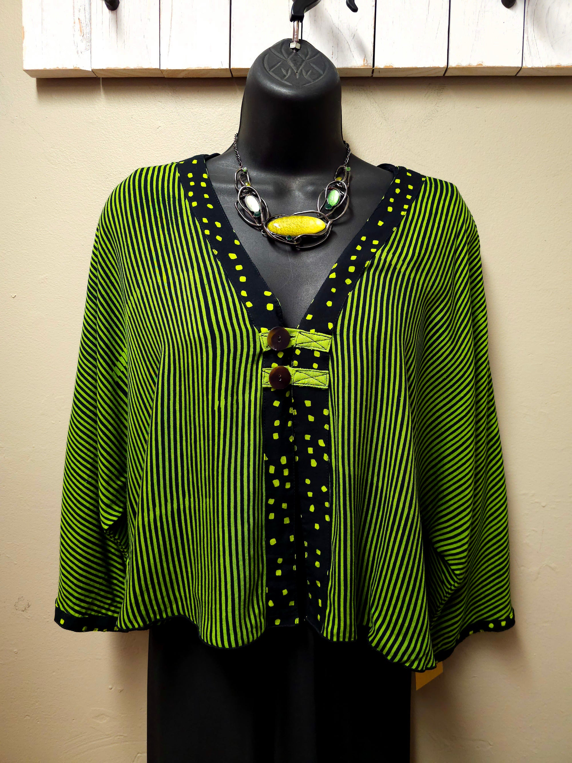 Fun Short Black and Green Spots & Stripes Jacket