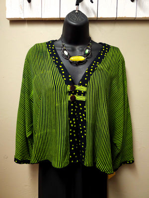 FINAL SALE WAS $116.99.  Fun Short Black and Green Spots & Stripes Jacket