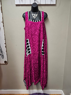 Modern Design Sleeveless Black & Magenta Long  Dress