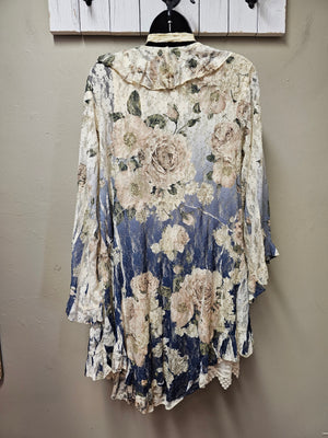 Breathtaking Blue and Beige with Roses  Lace Cardigan Jacket