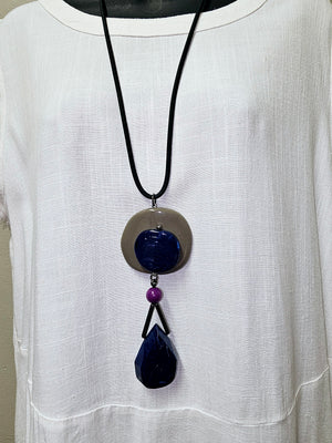 Uneven Shapes in Blue and Taupe Necklace