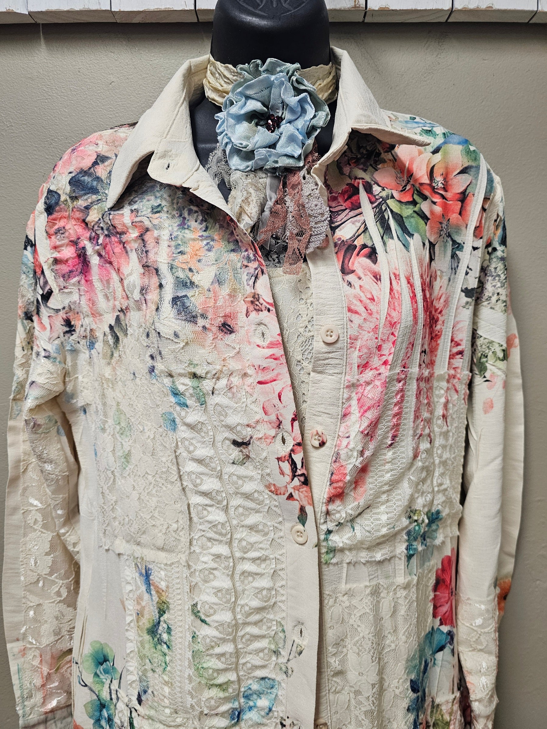 Colorful Floral Lace Jacket with Pockets