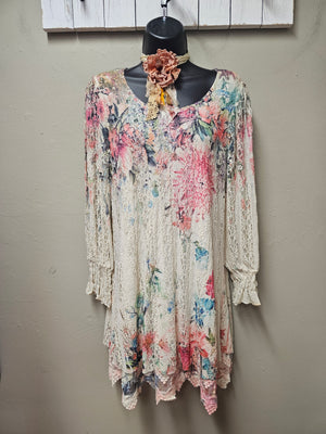 Stunning Colorful Florals  on Elegant Lacey Top