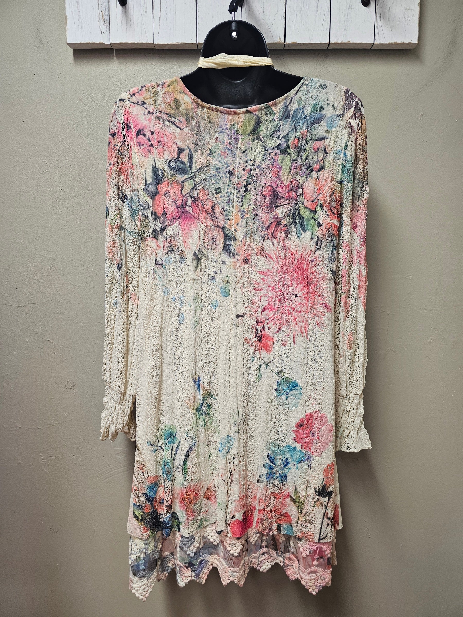 Stunning Colorful Florals  on Elegant Lacey Top