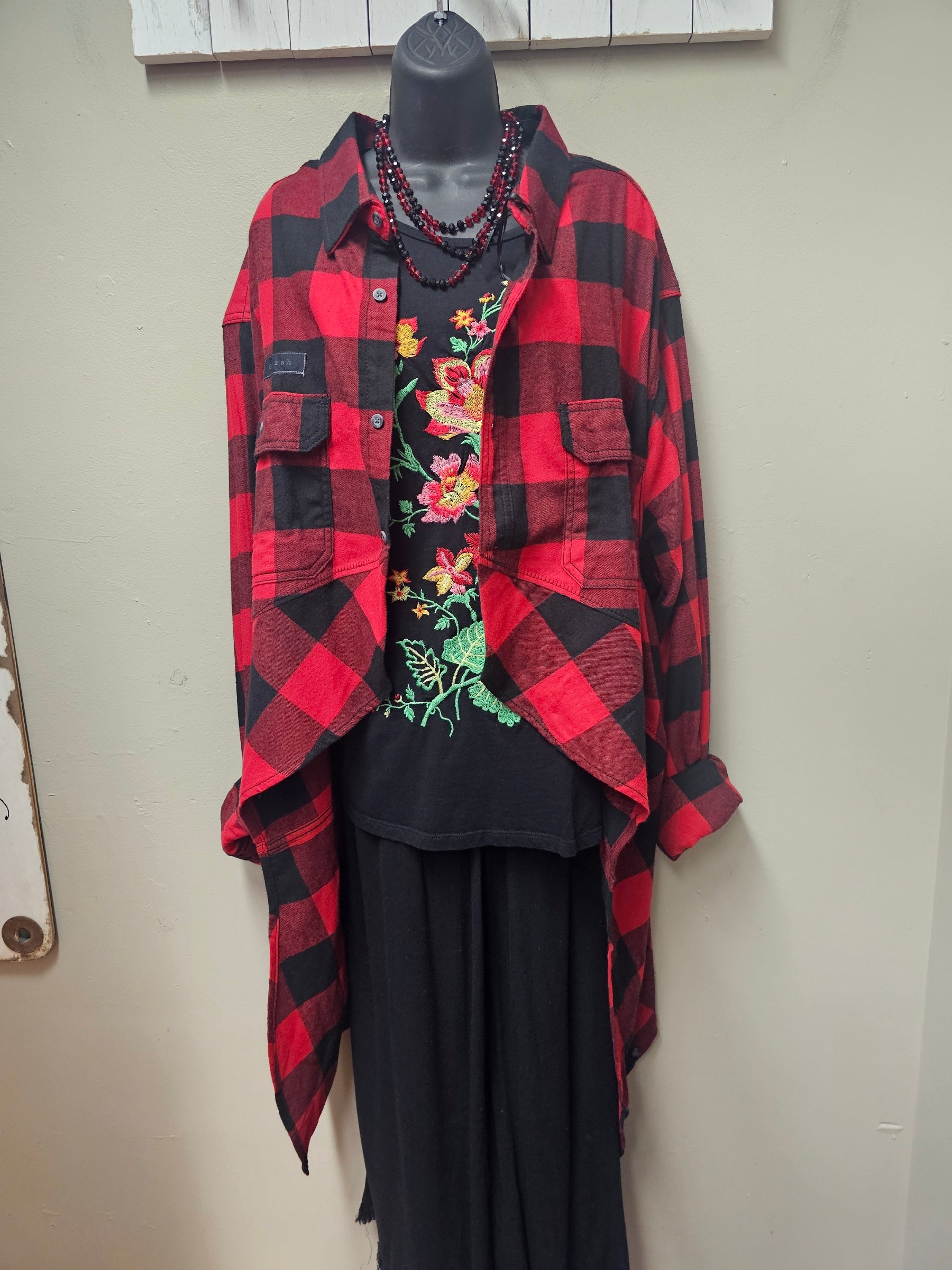 Black and Red Buffalo Plaid Cardigan/Jacket Seams by Sarah