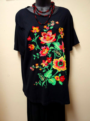 Bright Floral Embroidered Tee Seam by Sarah