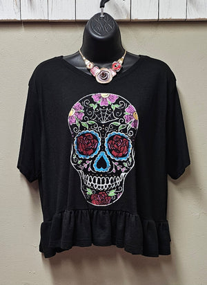 Ruffled Bottom Sugar Skull Tee Seams by Sarah