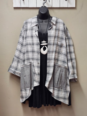 Striking Short Grey and White Plaid Cardigan/Jacket Seams by Sarah