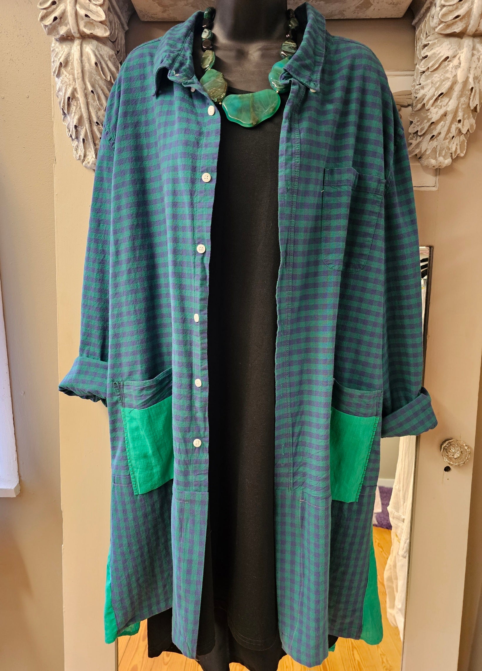 Green and Purple Plaid Cardigan/Jacket Seams by Sarah