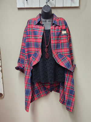 Stylish Navy and Red  Plaid Cardigan/Jacket Seams by Sarah