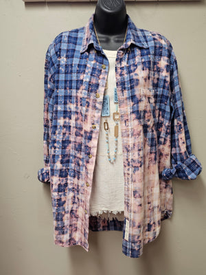 Blue Plaid Acid Washed Shirt Seam by Sarah